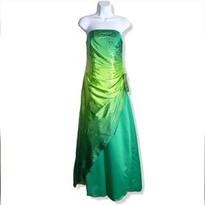 Jump Apparel Strapless Ombre Yellow Green Long Prom Dress Glitter